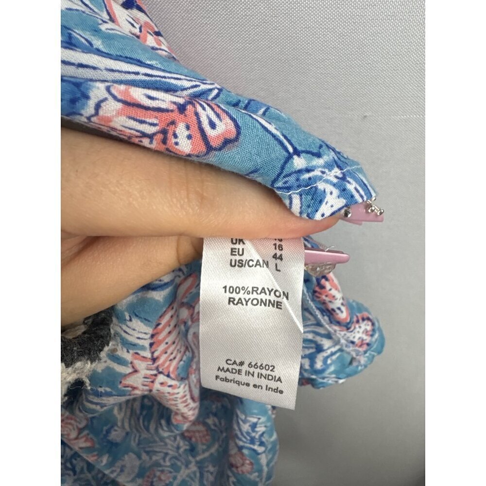Women’s Sea Bird Size 16 Blue, Orange, & White Floral Blouse - Picture 5 of 5